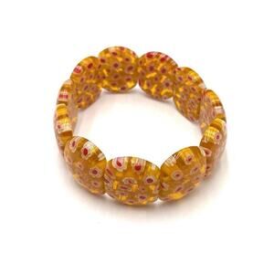 Bracelet Millefiori Glass Beads Yellow Stretch 6.5”